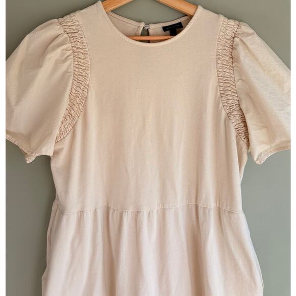 WHO WHAT WEAR Cotton Cream Midi Dress Puff Sleeves Minimal Cottagecore Modest L - Picture 2 of 9